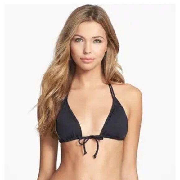 L Space 'Hippie Chic' Macramé Back Tie Front Black Bikini Top Size XS - Picture 1 of 5